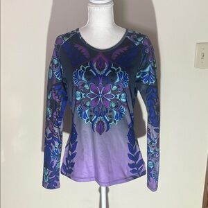 Athleta Floral Long Sleeve Top - Purple and Blue